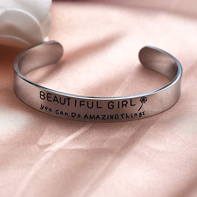 LParkin Beautiful Girl You Can Do Amazing Things Inspirational Bracelet Self Esteem Daughter Gift Graduation Gift Do Hard Amazing Things Gifts for Her