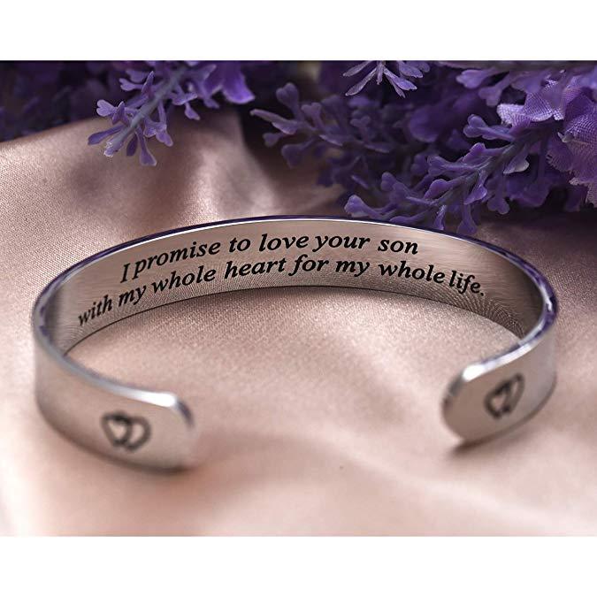 LParkin I Promise to Love Your Son with My Whole Heart for My Whole Life Bracelet Mother of The Groom Gift Wedding Bangle Bracelets