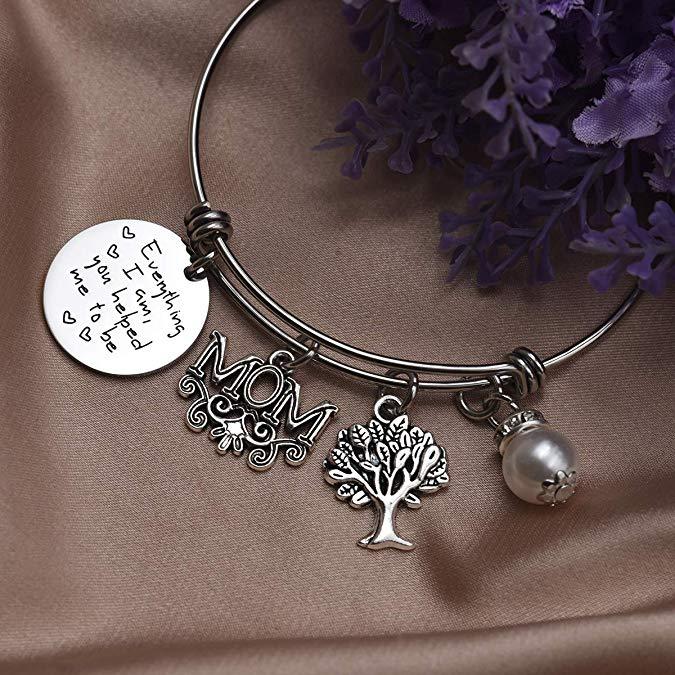 LParkin Everything I Am You Helped Me to Be Expandable Wire Bangle Bracelet Gift for Mom