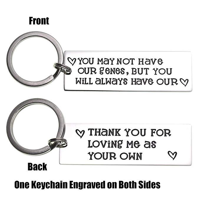 LParkin Gifts for Stepdads You May Not Have Our Genes But You Will Always Have Our Heart Keychain Fathers Day Present Step Dad Gift from Stepdaughter