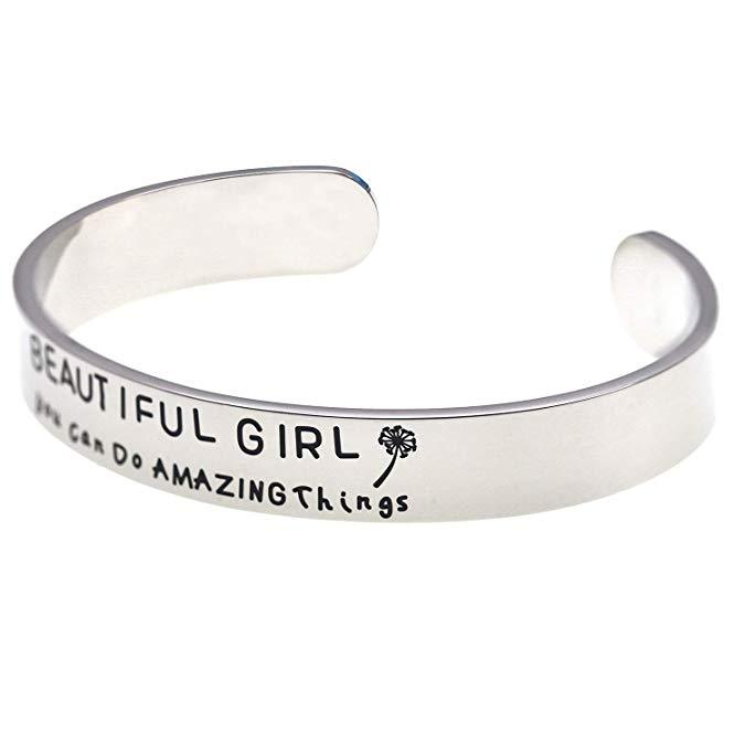 LParkin Beautiful Girl You Can Do Amazing Things Inspirational Bracelet Self Esteem Daughter Gift Graduation Gift Do Hard Amazing Things Gifts for Her