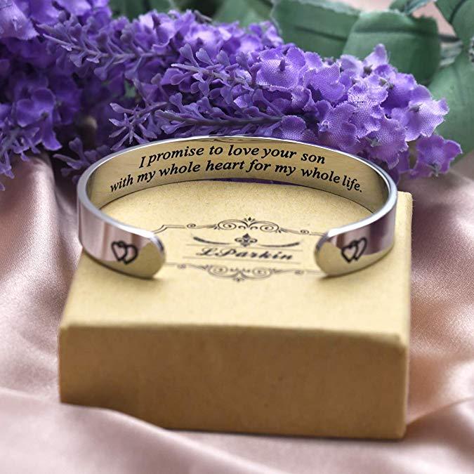 LParkin I Promise to Love Your Son with My Whole Heart for My Whole Life Bracelet Mother of The Groom Gift Wedding Bangle Bracelets