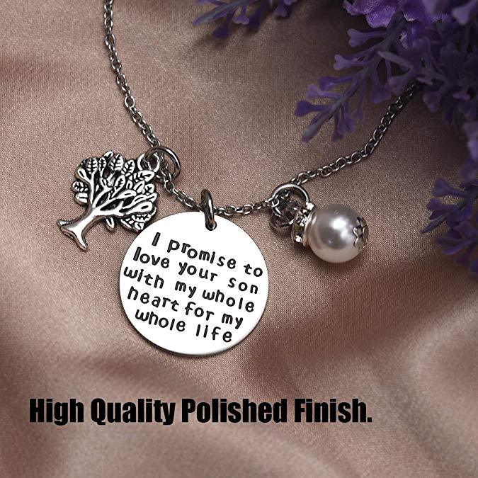 LParkin I Promise to Love Your Son My Whole Heart My Whole Life Necklace Mother The Groom Gift Wedding Pendent Necklace