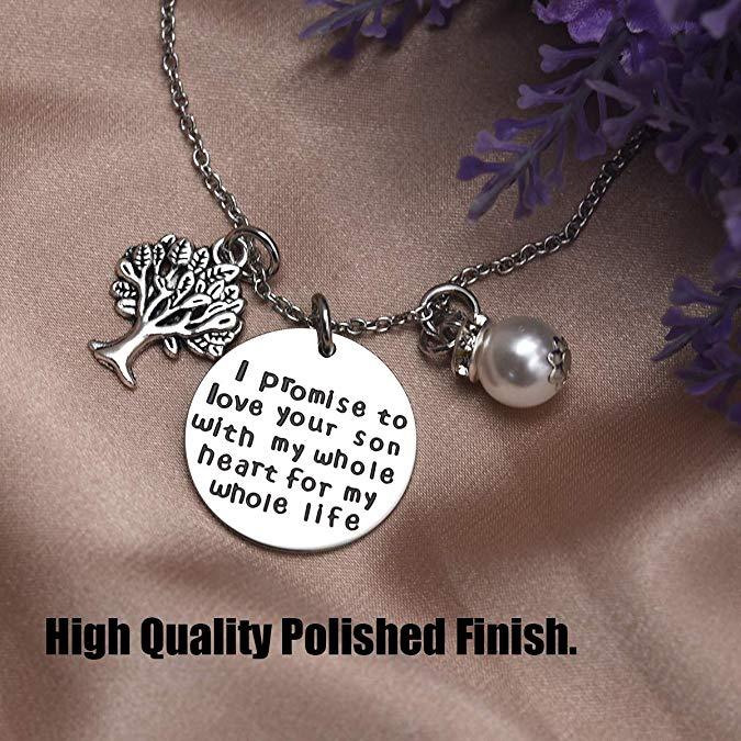 LParkin I Promise to Love Your Son My Whole Heart My Whole Life Necklace Mother The Groom Gift Wedding Pendent Necklace