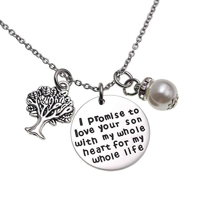 LParkin I Promise to Love Your Son My Whole Heart My Whole Life Necklace Mother The Groom Gift Wedding Pendent Necklace