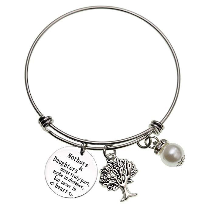 LParkin Mothers and Daughters Never Truly Part Maybe in Distance But Never in Heart Bangle Bracelet Mother Daughter Gift Bracelet Christmas