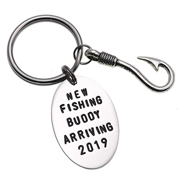 LParkin Fishing Buddy Arriving 2020 Fishing Buddy Keychain Pregnancy Announcement Gift Dad My Fishing Buddy Fishing Gifts Men's Gift Grandpa Gifts