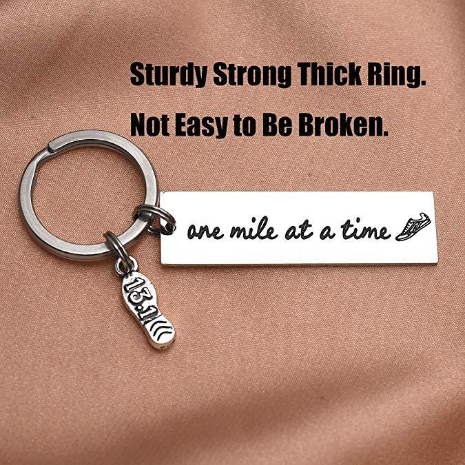 LParkin Cross Country Keychain Jewelry Gifts Women Teen Girls Boys Men Coach Training Key Chain One Mile at A Time Stainless Steel