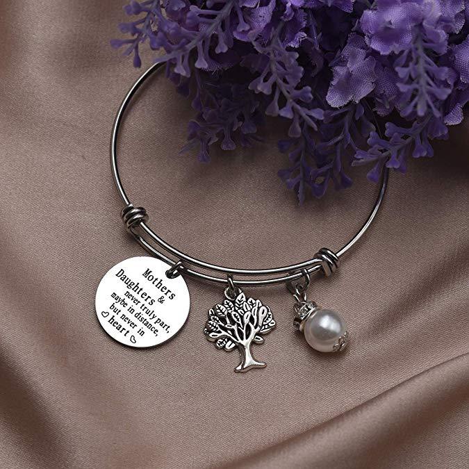 LParkin Mothers and Daughters Never Truly Part Maybe in Distance But Never in Heart Bangle Bracelet Mother Daughter Gift Bracelet Christmas
