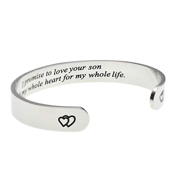 LParkin I Promise to Love Your Son with My Whole Heart for My Whole Life Bracelet Mother of The Groom Gift Wedding Bangle Bracelets