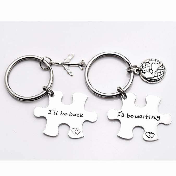 LParkin I'll Be Back I'll Be Waiting Puzzle Keychain Long Distance Relationships Gifts Couples Love Friendship Boyfriends