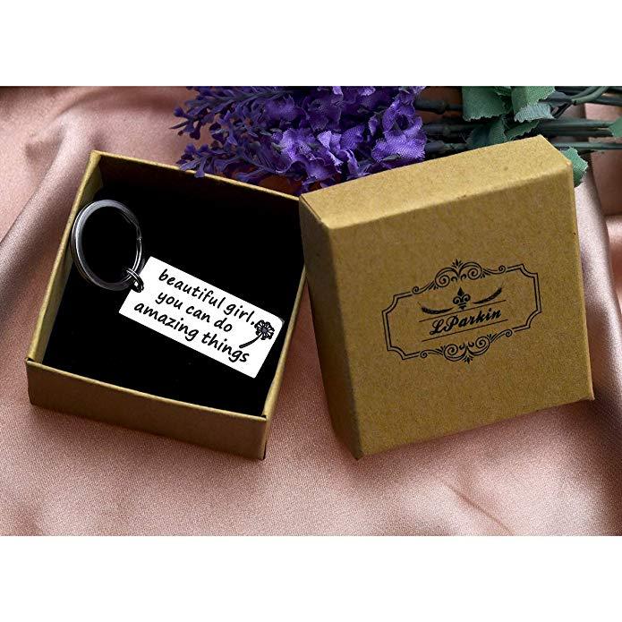 LParkin Beautiful Girl You Can Do Amazing Things Inspirational Keychain Self Esteem Daughter Gift Graduation Gift Do Amazing Things Gifts for Her Moti