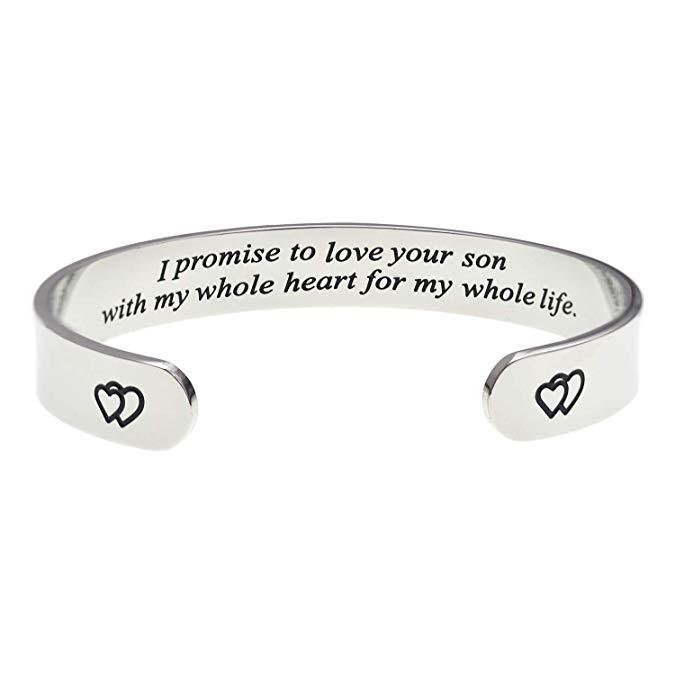 LParkin I Promise to Love Your Son with My Whole Heart for My Whole Life Bracelet Mother of The Groom Gift Wedding Bangle Bracelets