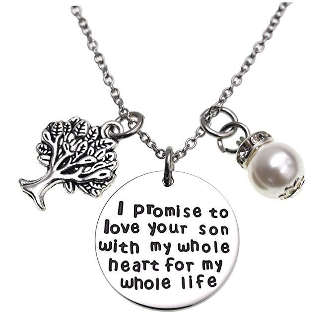 LParkin I Promise to Love Your Son My Whole Heart My Whole Life Necklace Mother The Groom Gift Wedding Pendent Necklace