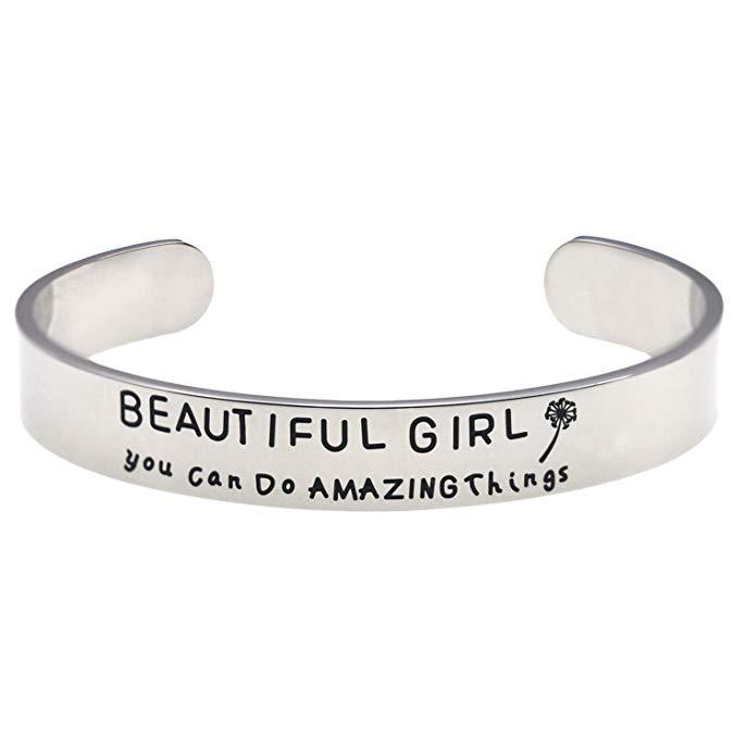 LParkin Beautiful Girl You Can Do Amazing Things Inspirational Bracelet Self Esteem Daughter Gift Graduation Gift Do Hard Amazing Things Gifts for Her