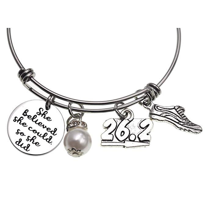 LParkin Marathon Gift Jewelry 26.2 Bracelet She Believed She Could So She Did Marathon Bracelet Bangle Running Gift