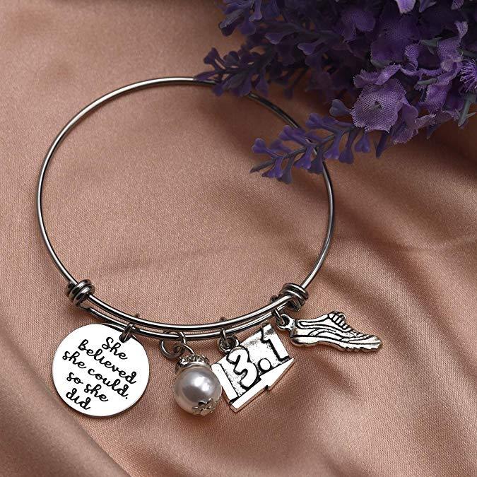 LParkin 13.1 Bracelet She Believed She Could Half Marathon Gift 13.1 Jewelry Half Marathon Jewelry Bracelet Running Gifts for Friend Gift