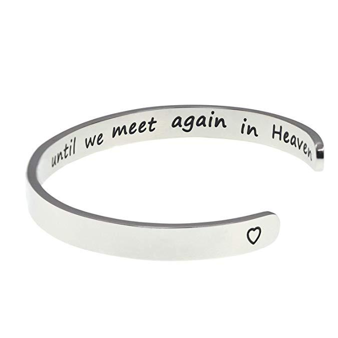 LParkin Loss of Loved One Memory Bracelet Carried in My Heart Until We Meet Again in Heaven Memorial Cuff Bracelet Miscarriage Jewelry