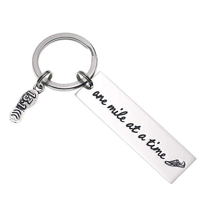 LParkin Cross Country Keychain Jewelry Gifts Women Teen Girls Boys Men Coach Training Key Chain One Mile at A Time Stainless Steel
