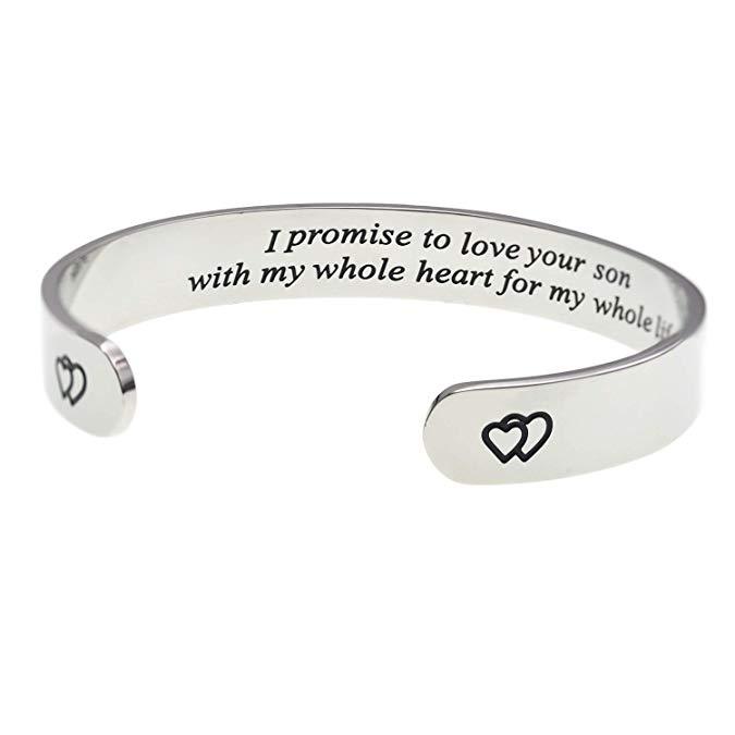 LParkin I Promise to Love Your Son with My Whole Heart for My Whole Life Bracelet Mother of The Groom Gift Wedding Bangle Bracelets