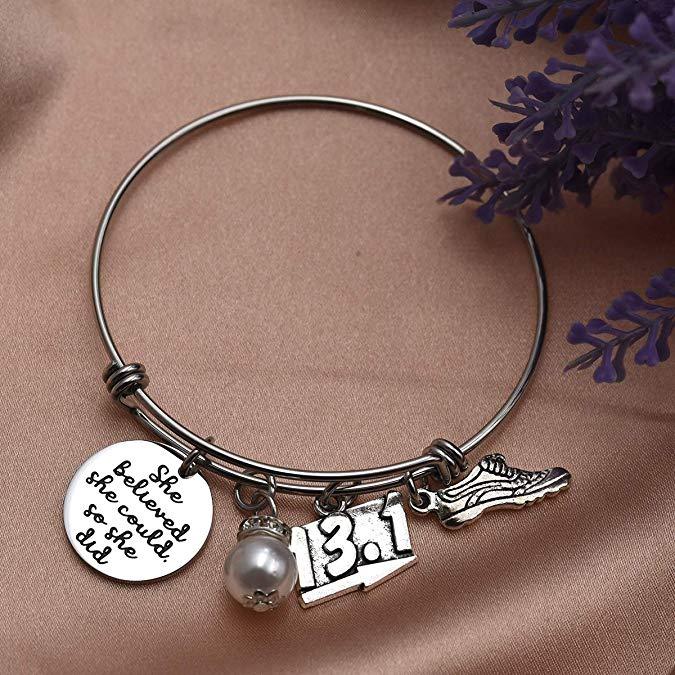 LParkin 13.1 Bracelet She Believed She Could Half Marathon Gift 13.1 Jewelry Half Marathon Jewelry Bracelet Running Gifts for Friend Gift