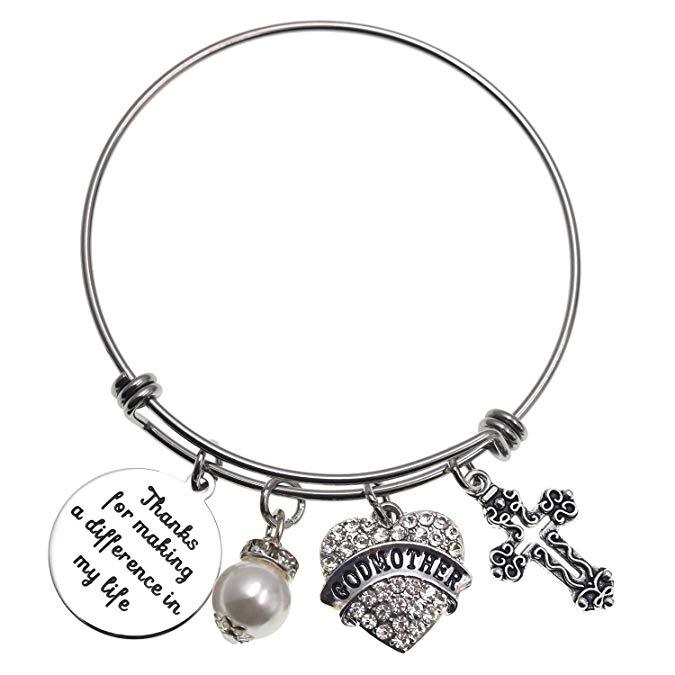 LParkin Godmother Bracelet Thank You for Making a Difference in My Life Bangle Stainless Steel Godmother Gift Jewelry Bracelets