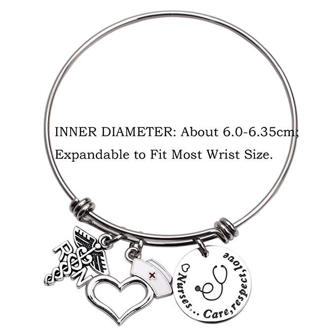 LParkin Nurses Care Respect Love Bangle Bracelet Graduation Bangle Graduation Bracelet RN Bracelet Nurse Bracelet Graduating Gift RN