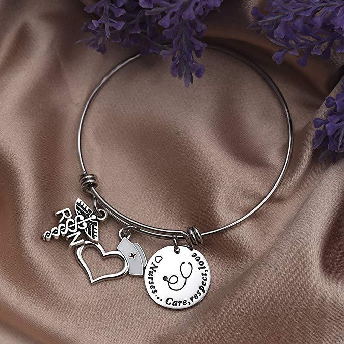 LParkin Nurses Care Respect Love Bangle Bracelet Graduation Bangle Graduation Bracelet RN Bracelet Nurse Bracelet Graduating Gift RN