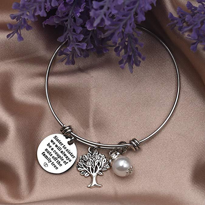 LParkin Sister Gifts Bangle Bracelets Sister to Sister We Will Always Be A Couple of Nuts Off The Family Tree