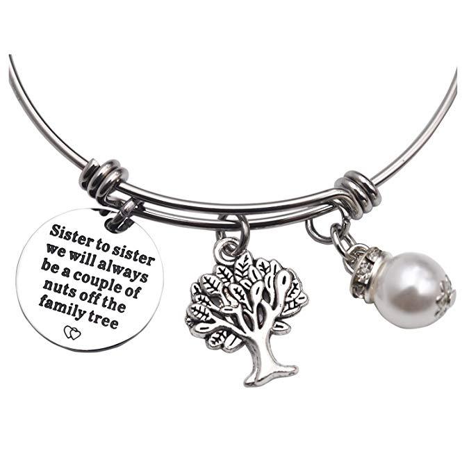 LParkin Sister Gifts Bangle Bracelets Sister to Sister We Will Always Be A Couple of Nuts Off The Family Tree