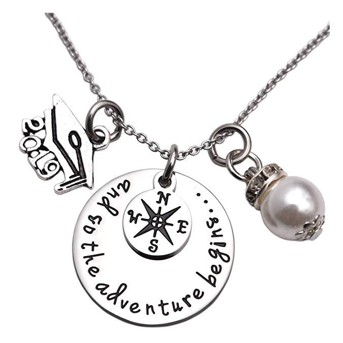 LParkin 2020 Graduationg Gift Necklace and So The Adventure Begins Necklace