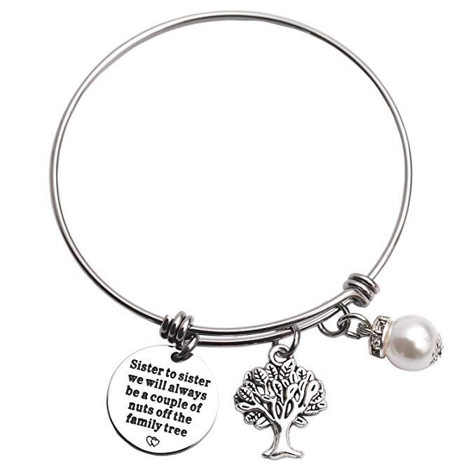 LParkin Sister Gifts Bangle Bracelets Sister to Sister We Will Always Be A Couple of Nuts Off The Family Tree