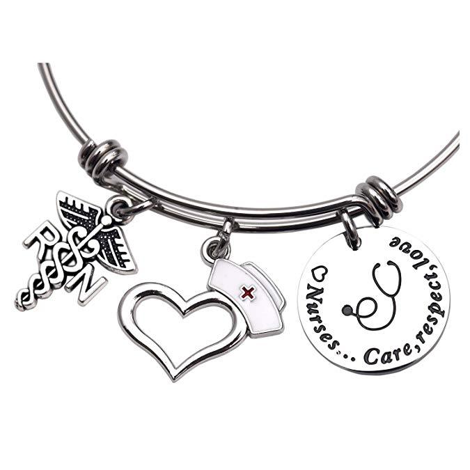 LParkin Nurses Care Respect Love Bangle Bracelet Graduation Bangle Graduation Bracelet RN Bracelet Nurse Bracelet Graduating Gift RN