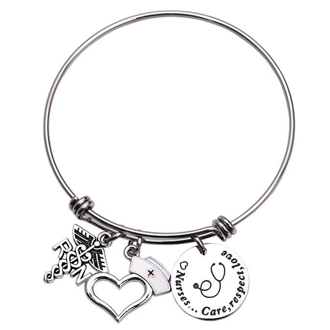 LParkin Nurses Care Respect Love Bangle Bracelet Graduation Bangle Graduation Bracelet RN Bracelet Nurse Bracelet Graduating Gift RN