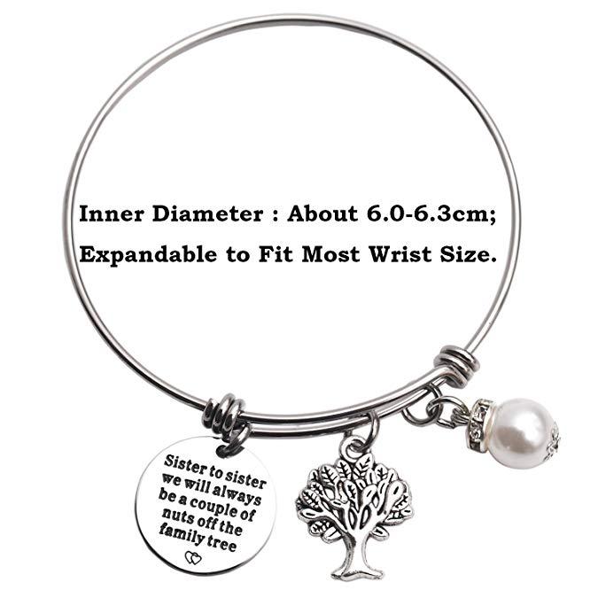 LParkin Sister Gifts Bangle Bracelets Sister to Sister We Will Always Be A Couple of Nuts Off The Family Tree