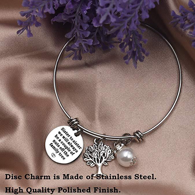 LParkin Sister Gifts Bangle Bracelets Sister to Sister We Will Always Be A Couple of Nuts Off The Family Tree