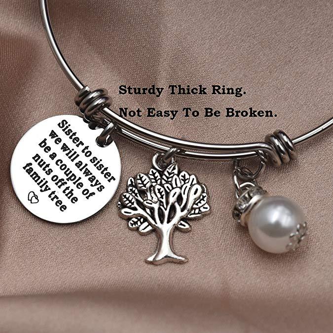 LParkin Sister Gifts Bangle Bracelets Sister to Sister We Will Always Be A Couple of Nuts Off The Family Tree
