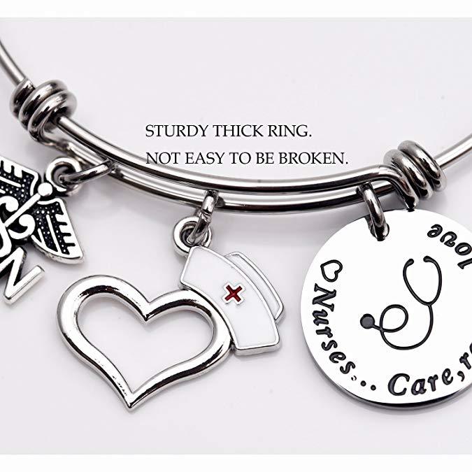 LParkin Nurses Care Respect Love Bangle Bracelet Graduation Bangle Graduation Bracelet RN Bracelet Nurse Bracelet Graduating Gift RN