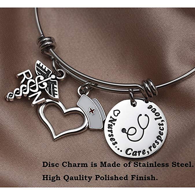 LParkin Nurses Care Respect Love Bangle Bracelet Graduation Bangle Graduation Bracelet RN Bracelet Nurse Bracelet Graduating Gift RN