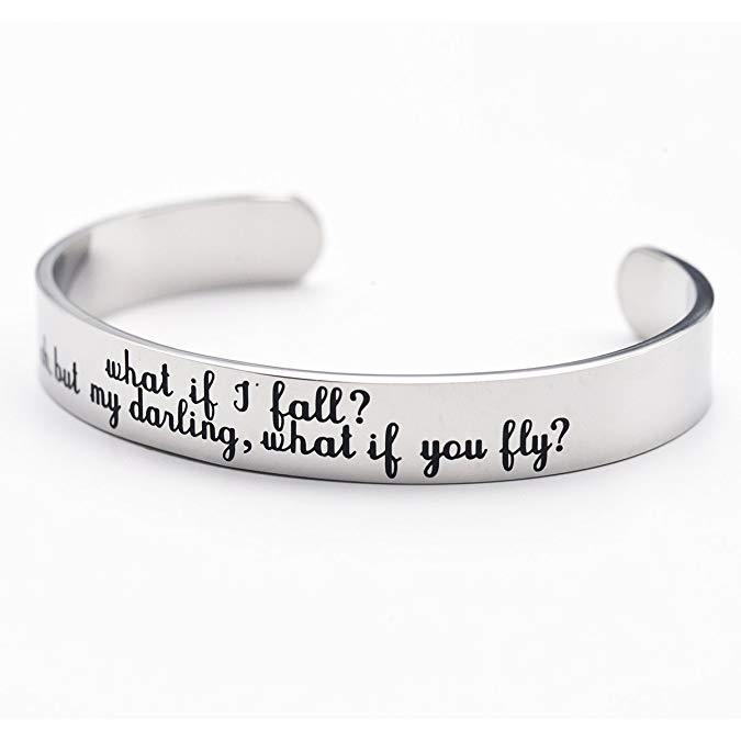 What If I Fall Oh But My Dar-ling What If You Fly Encouragement Cuff Inspirational Jewelr Bracelet