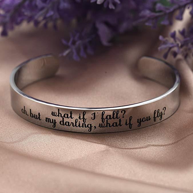 What If I Fall Oh But My Dar-ling What If You Fly Encouragement Cuff Inspirational Jewelr Bracelet