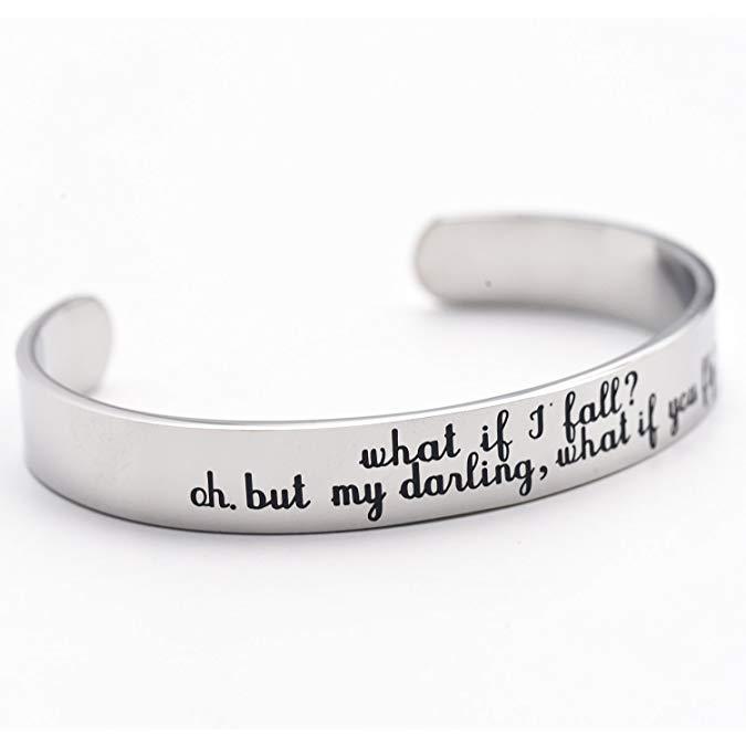 What If I Fall Oh But My Dar-ling What If You Fly Encouragement Cuff Inspirational Jewelr Bracelet