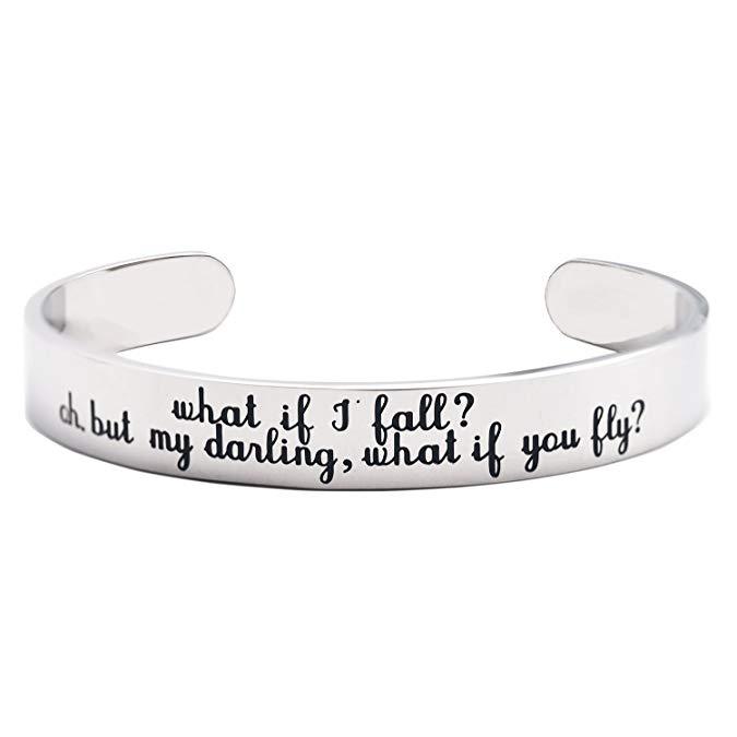 What If I Fall Oh But My Dar-ling What If You Fly Encouragement Cuff Inspirational Jewelr Bracelet