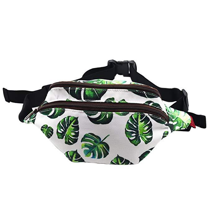 Tropical Leaves Gift Bags Fanny Pack Hip Waist Canvas Bum Belt Hip Pouch Bags