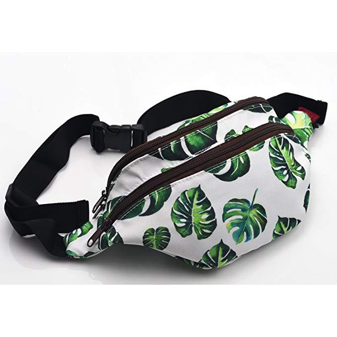 Tropical Leaves Gift Bags Fanny Pack Hip Waist Canvas Bum Belt Hip Pouch Bags