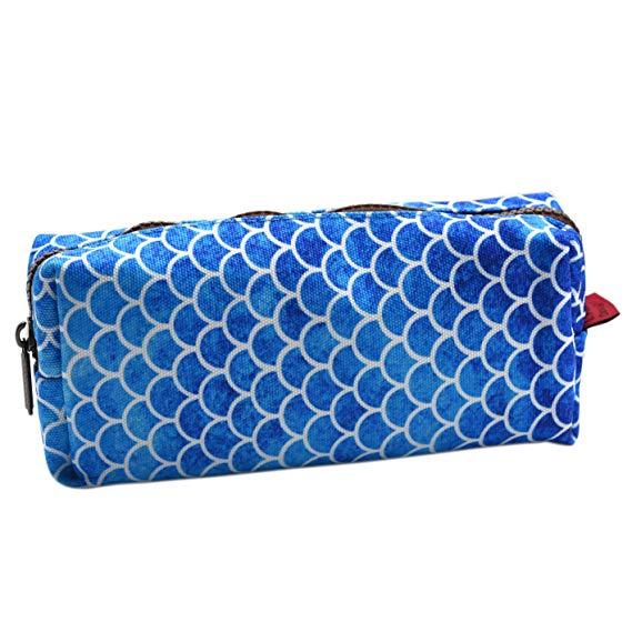 LParkin Mermaid Students Super Large Capacity Canvas Pencil Case Pen Bag Pouch Stationary Case Makeup Cosmetic Bag