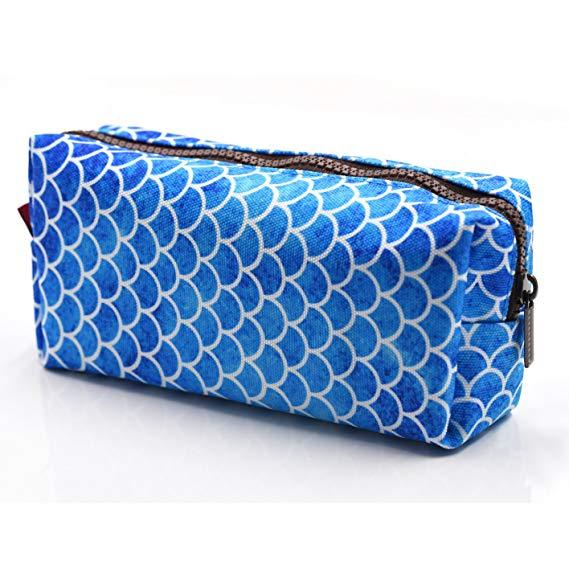 LParkin Mermaid Students Super Large Capacity Canvas Pencil Case Pen Bag Pouch Stationary Case Makeup Cosmetic Bag