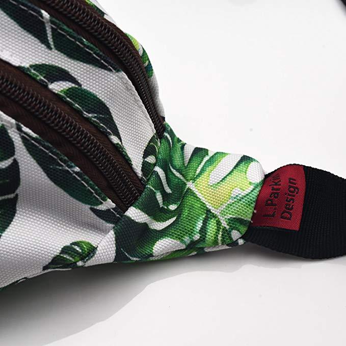 Tropical Leaves Gift Bags Fanny Pack Hip Waist Canvas Bum Belt Hip Pouch Bags