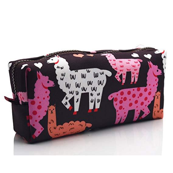 Llama Pencil Case Students Large Capacity Canvas Pen Bag Pouch Stationary Case Makeup Cosmetic Bag