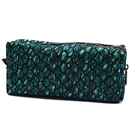 LParkin Mermaid Students Super Large Capacity Canvas Pencil Case Pen Bag Pouch Stationary Case Makeup Cosmetic Bag